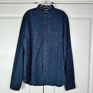 Express Men Blue Casual Button Down Shirt Long Sleeve Solid 2 Pockets Size Large